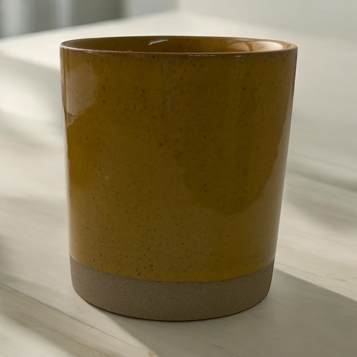 Mustard Stoneware Refillable Candle Pot