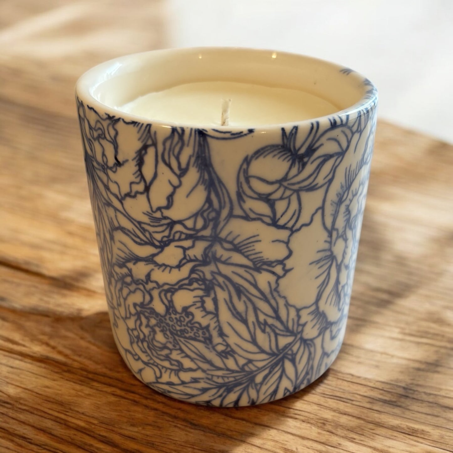 Peonies Ceramic Refillable Candle Pot