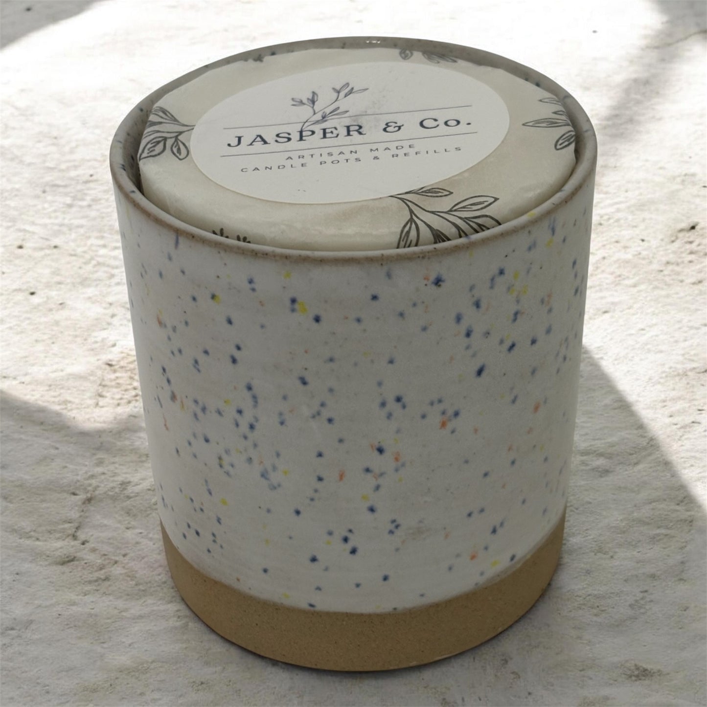 White Speckled Handmade Stoneware Refillable Candle Pot