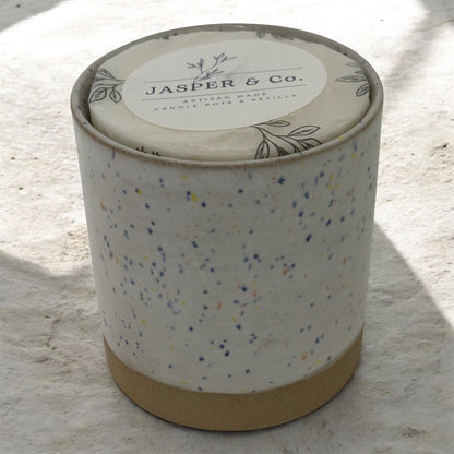 White Speckled Handmade Stoneware Refillable Candle Pot