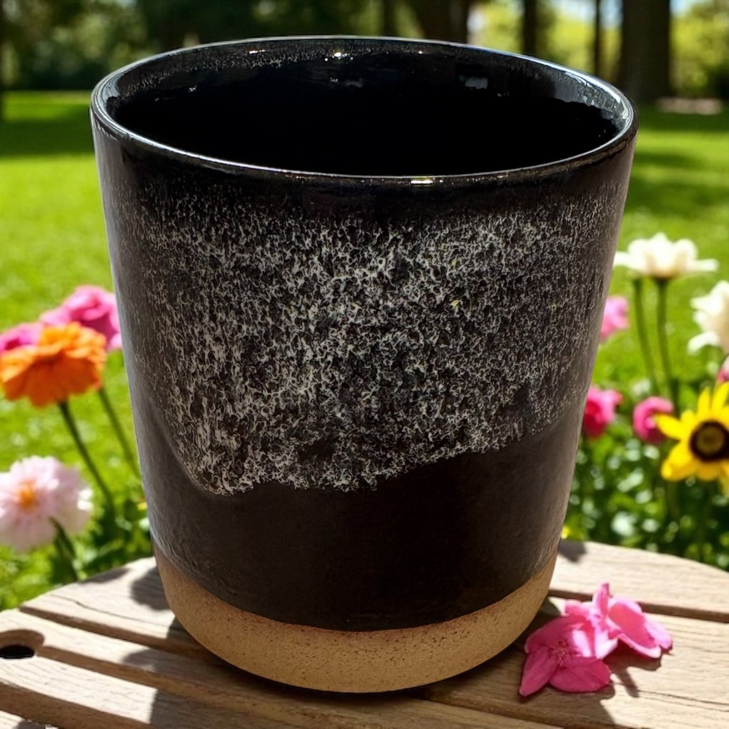 Black Stoneware Refillable Candle Pot