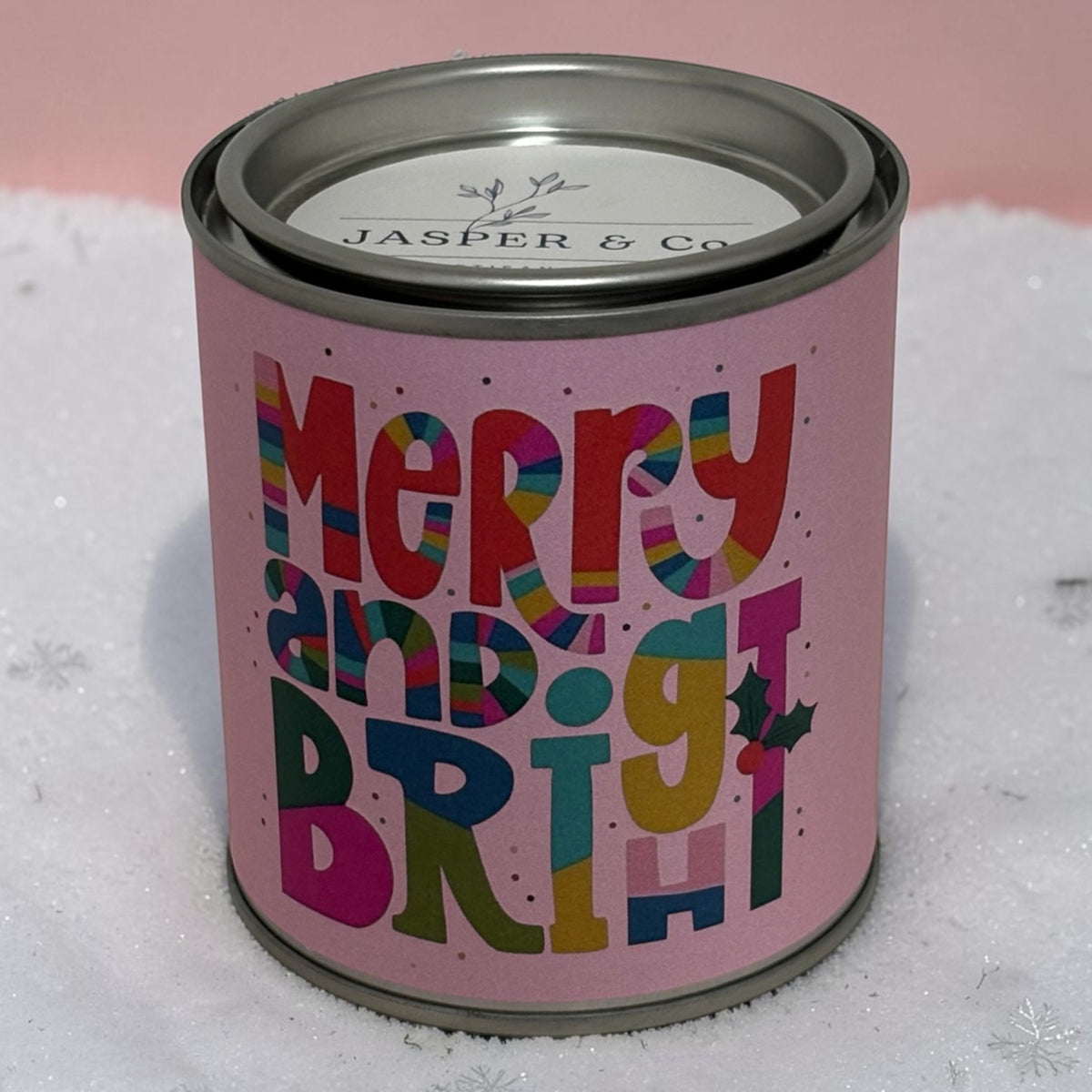 Merry & Bright Christmas Tin Candle – Festive Soy Wax Candle