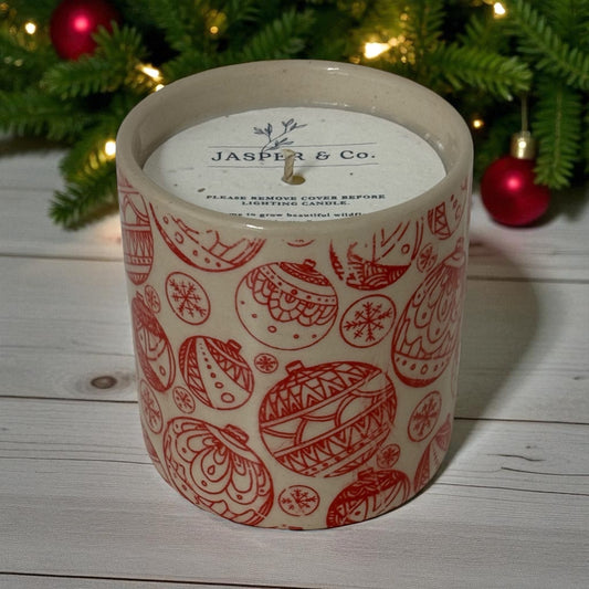 Christmas Baubles Red Stoneware Essential Oils Candle