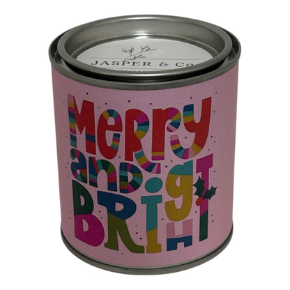 Merry & Bright Christmas Tin Candle – Festive Soy Wax Candle