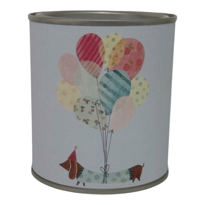 Birthday Balloon Sausage Dog Candle Tin – Cute Gift Candle