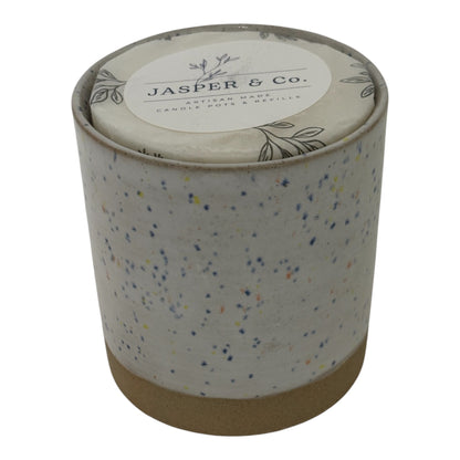 White Speckled Handmade Stoneware Refillable Candle Pot