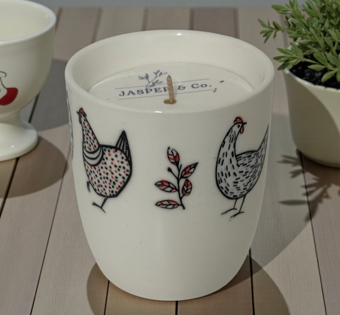 Stoneware Chicken Candle | Hand-Poured Soy Wax | Reusable Hug Mug