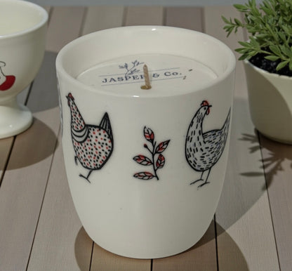 Stoneware Chicken Candle | Hand-Poured Soy Wax | Reusable Hug Mug