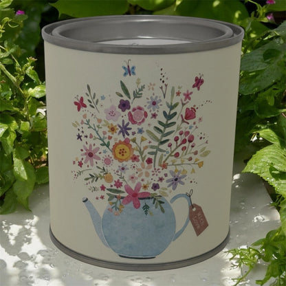 Floral Teapot Soy Wax Candle Tin – Botanical Garden Candle | Handmade Gift Candle
