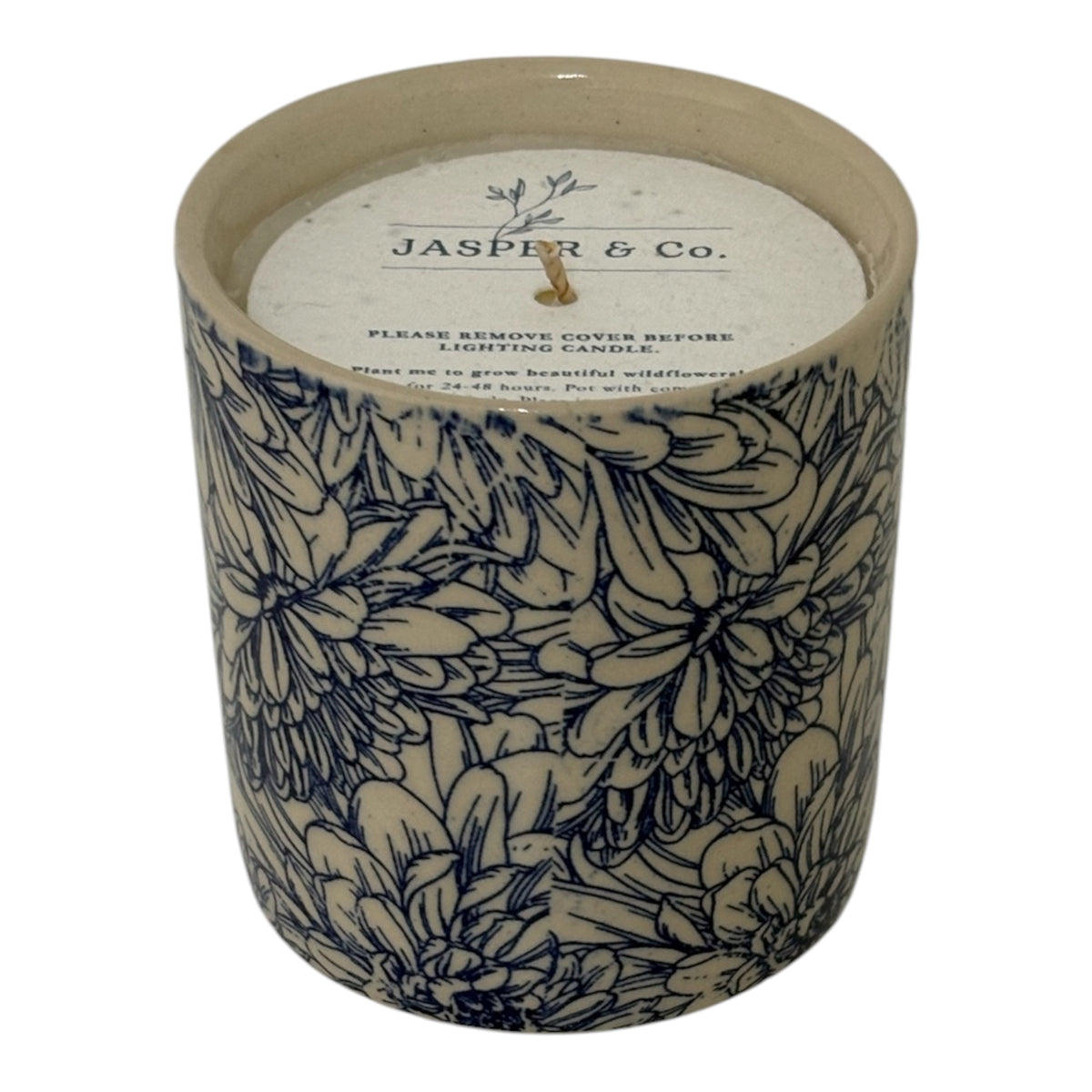 Blue Chrysanthemum Stoneware Candle Pot