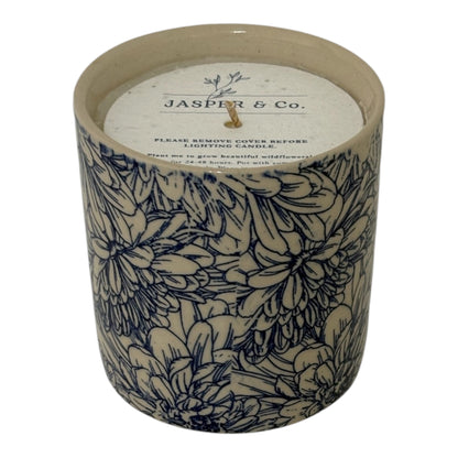 Blue Chrysanthemum Stoneware Candle Pot