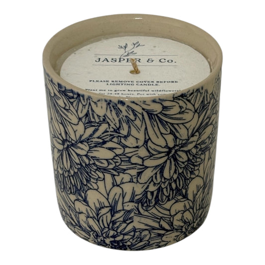Blue Chrysanthemum Stoneware Candle Pot