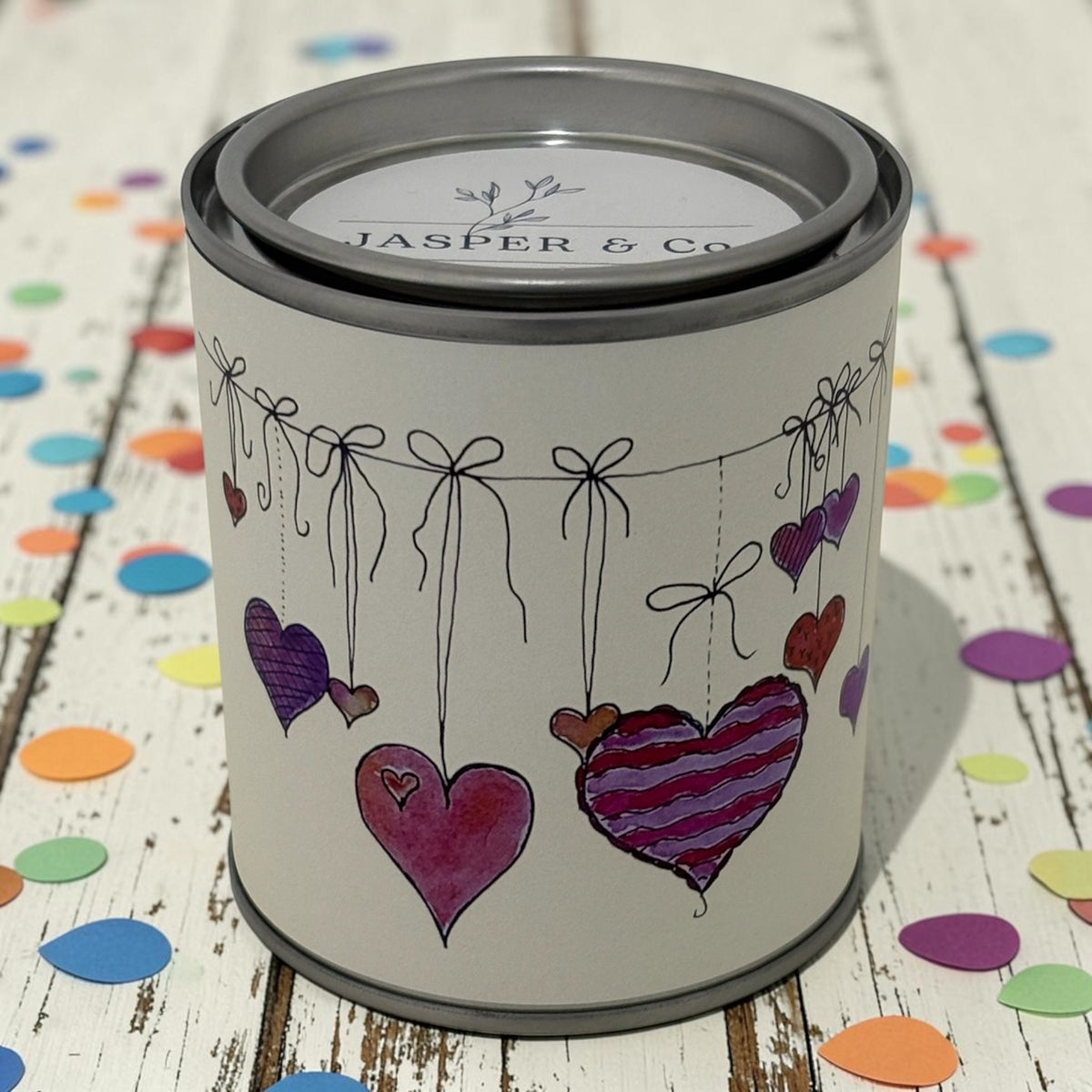 Hanging Hearts Soy Wax Candle Tin – A Little Gift of Love