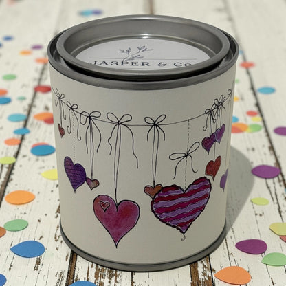 Hanging Hearts Soy Wax Candle Tin – A Little Gift of Love