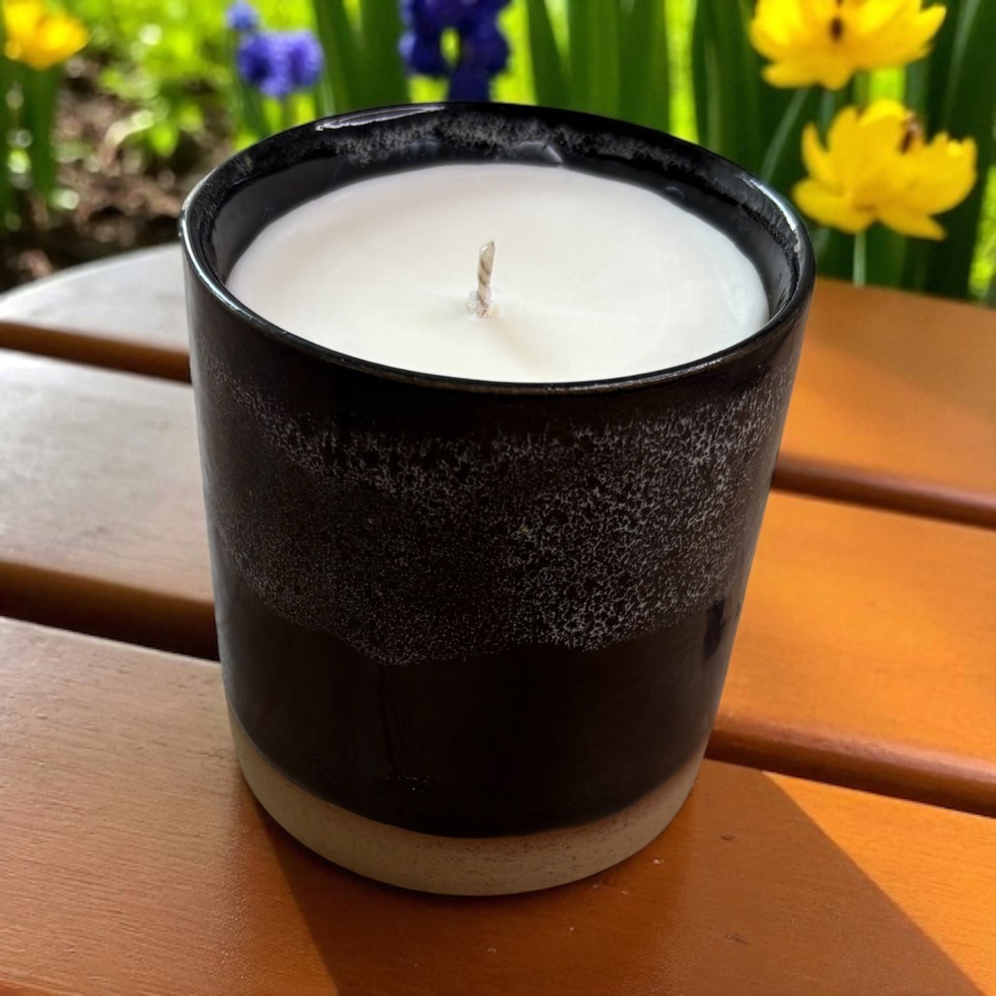 Black Stoneware Refillable Candle Pot