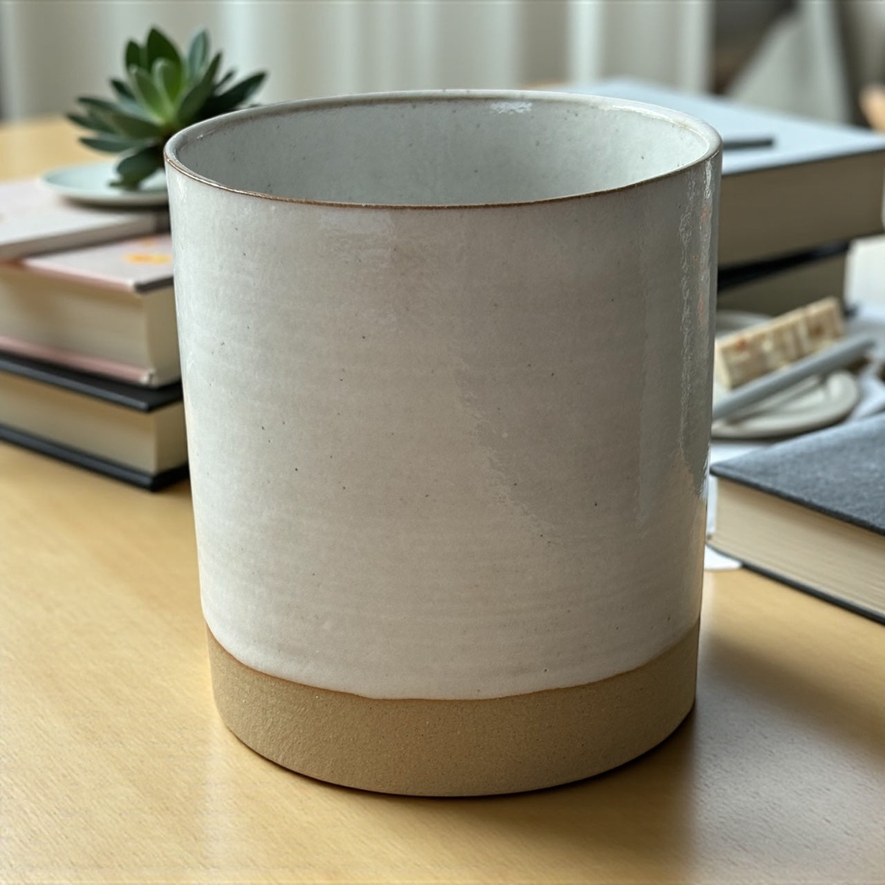 Refillable White Stoneware Candle Pot