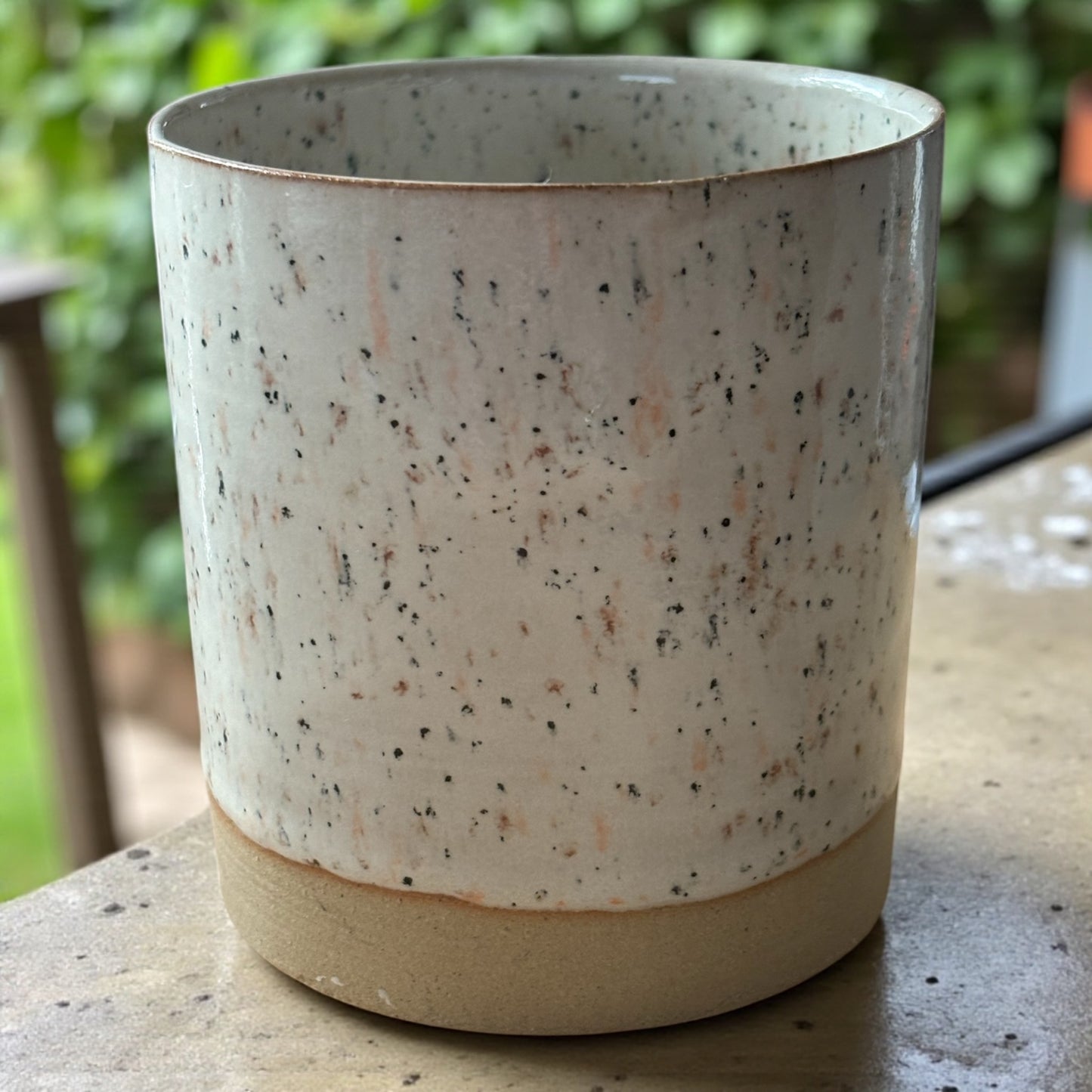 Refillable Vanilla speckled Stoneware Candle Pot