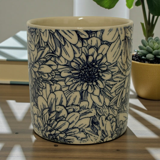 Blue Chrysanthemum Stoneware Candle Pot
