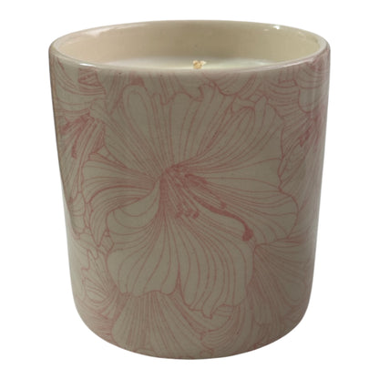 Pink Hibiscus Stoneware Candle Pot