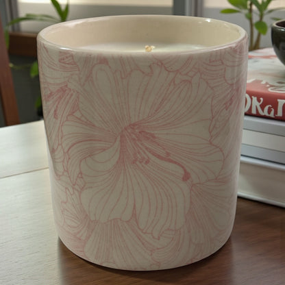 Pink Hibiscus Stoneware Candle Pot
