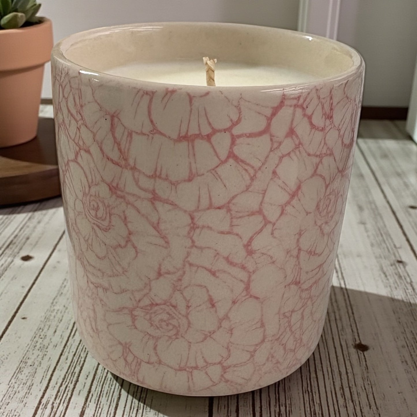 Pink Rose Stoneware Candle Pot