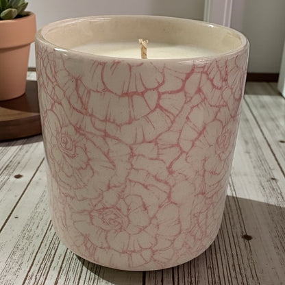 Pink Rose Stoneware Candle Pot