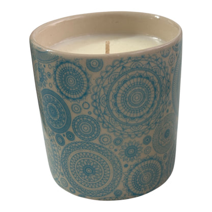 Turquoise Circles Stoneware Candle Pot