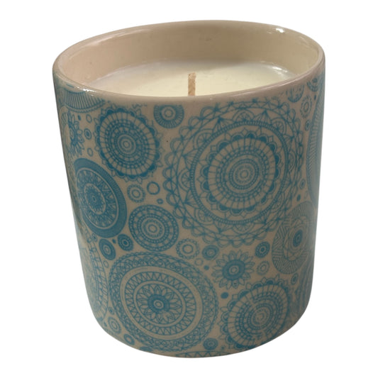 Turquoise Circles Stoneware Candle Pot