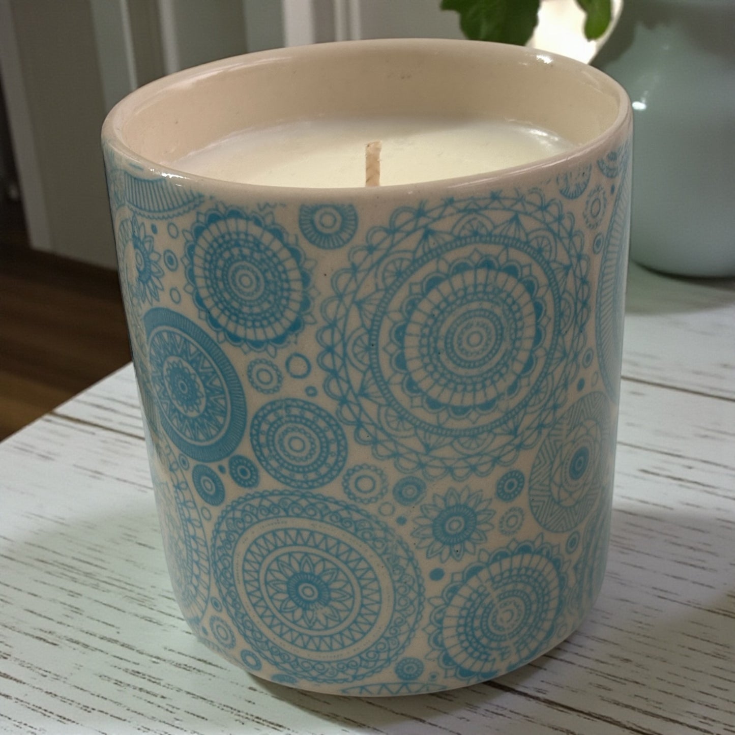Turquoise Circles Stoneware Candle Pot